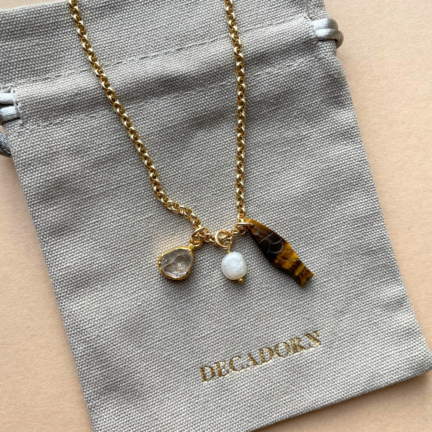 Good Fortune Fish Triple Necklace | Tiger Eye