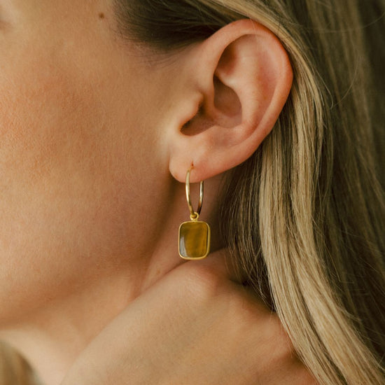 Tiger Eye Gem Slice Hoop Earrings | Courage (Gold Fill)
