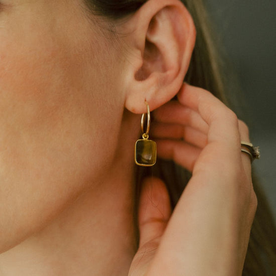 Tiger Eye Gem Slice Hoop Earrings | Courage (Gold Fill)