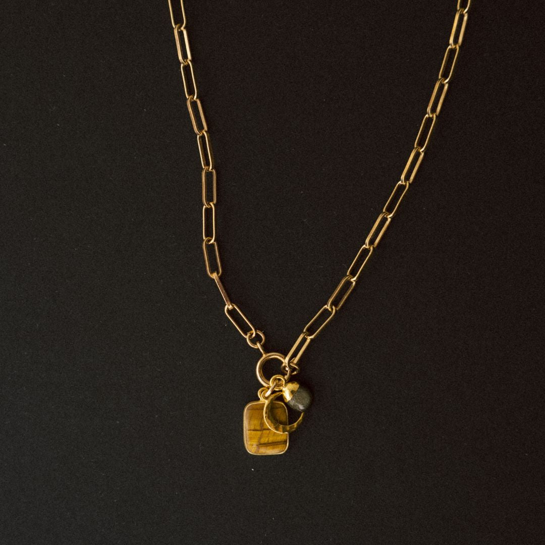 Special Edition Tiger Eye Gem Slice Triple Necklace | Courage (Gold)