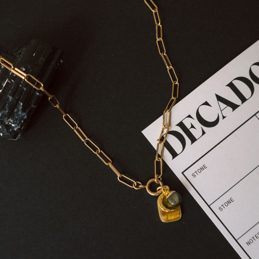 Special Edition Tiger Eye Gem Slice Triple Necklace | Courage (Gold)