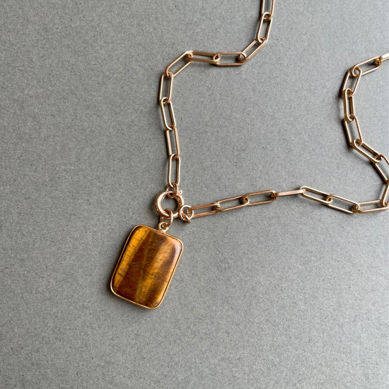 Tiger Eye Large Gem Slice Chunky Chain Necklace | Courage (Gold Plated)