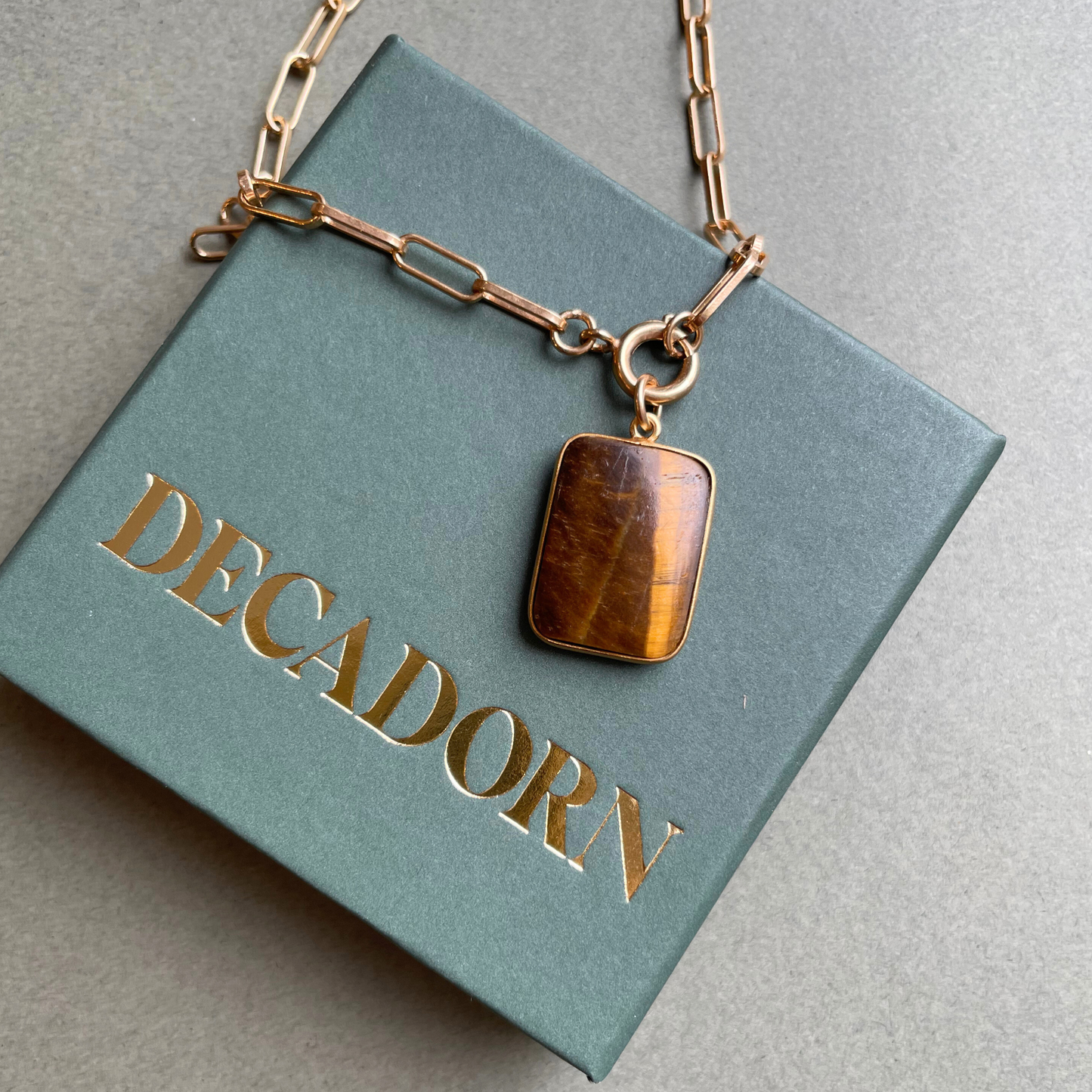 Tiger Eye Large Gem Slice Chunky Chain Necklace | Courage (Gold Plated)