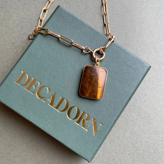 Tiger Eye Large Gem Slice Chunky Chain Necklace | Courage (Gold Plated)