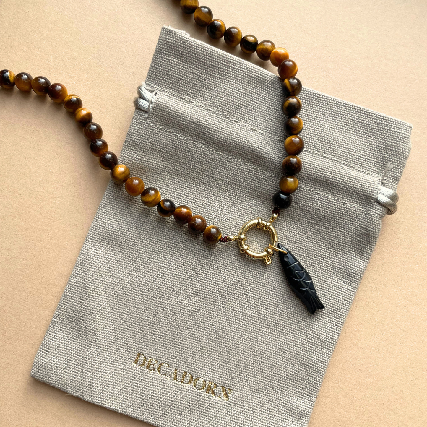 The Prosperity Black Onyx Fish & Tiger Eye Necklace