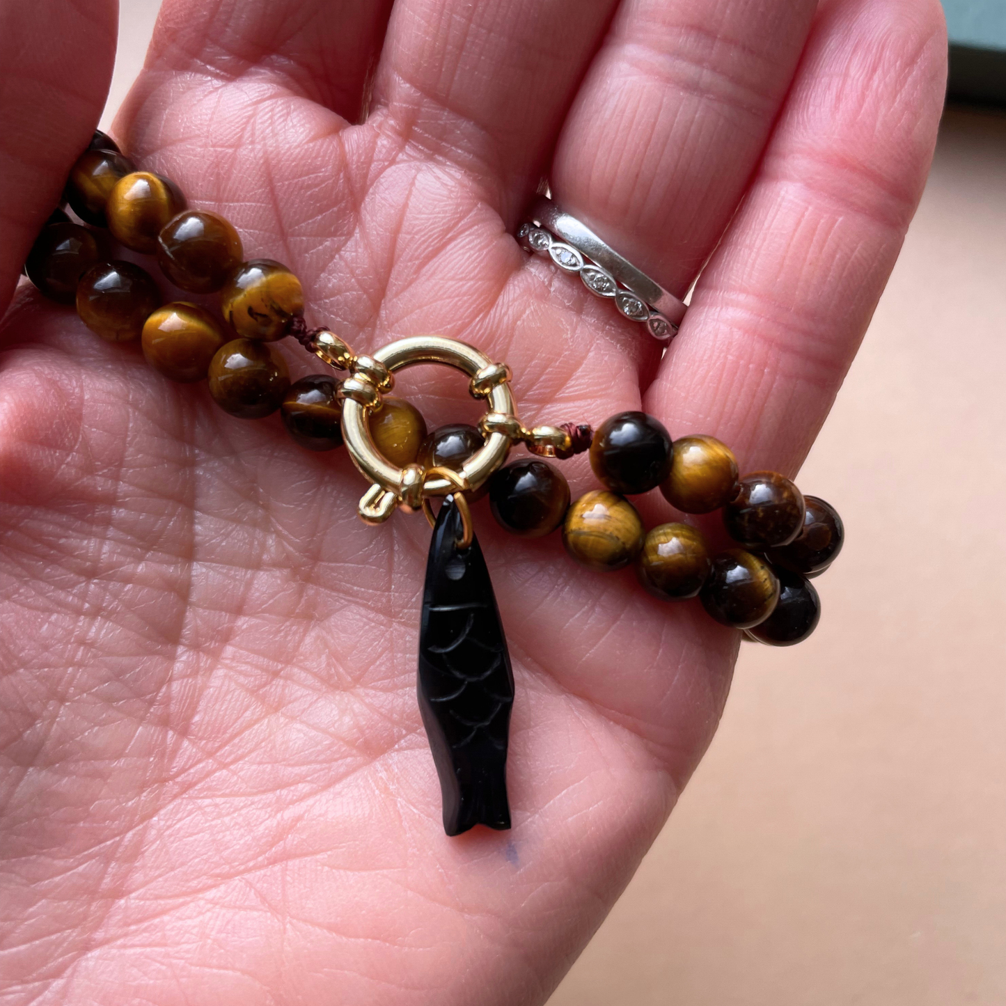 The Prosperity Black Onyx Fish & Tiger Eye Necklace