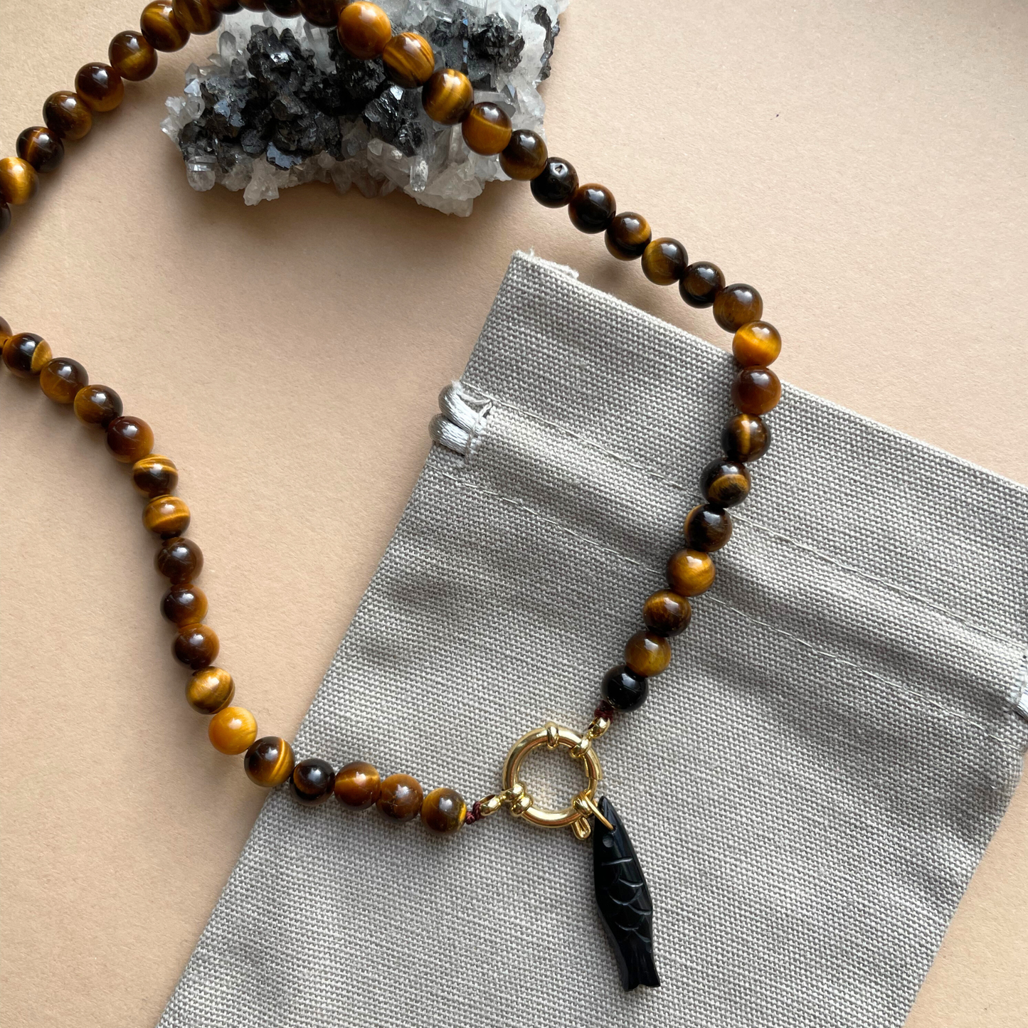 The Prosperity Black Onyx Fish & Tiger Eye Necklace
