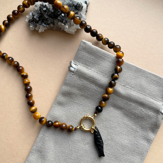 The Prosperity Black Onyx Fish & Tiger Eye Necklace