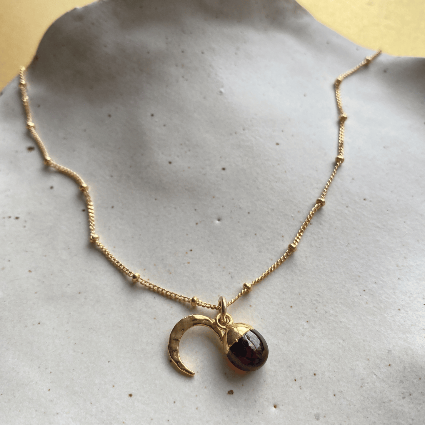 Bridesmaid | Tumbled Gemstone & Moon Necklace (Gold Plated)