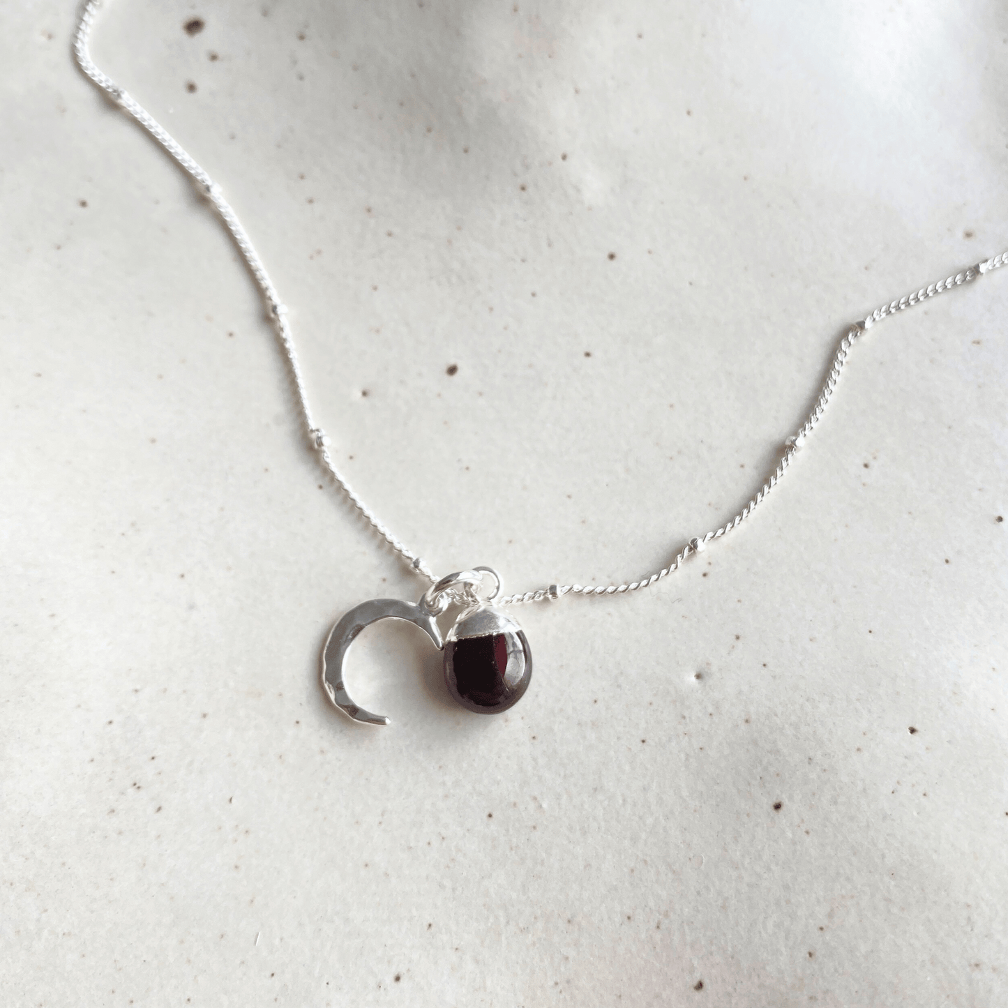 Bridesmaid | Tumbled Gemstone & Moon Necklace (Silver)