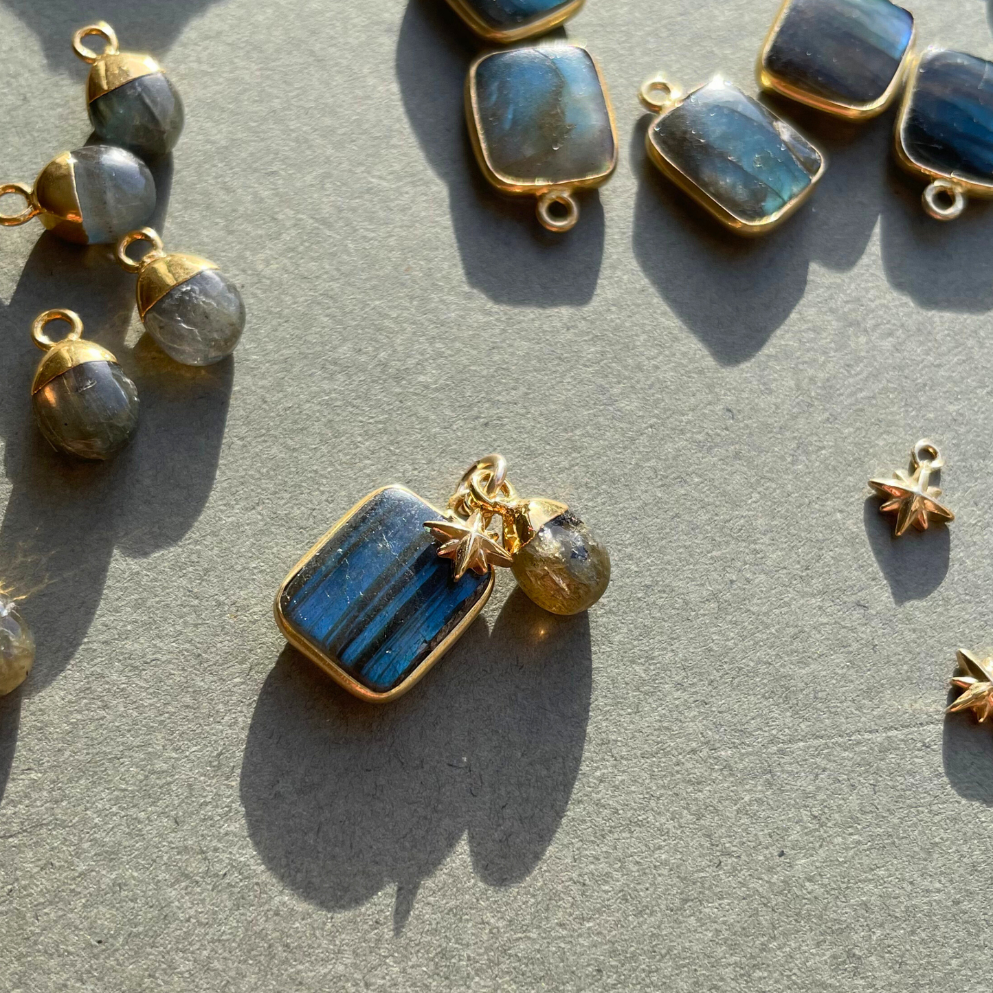Imperfect Gem Slice Triple Pendants | Labradorite (Gold Plated or Sterling Silver)