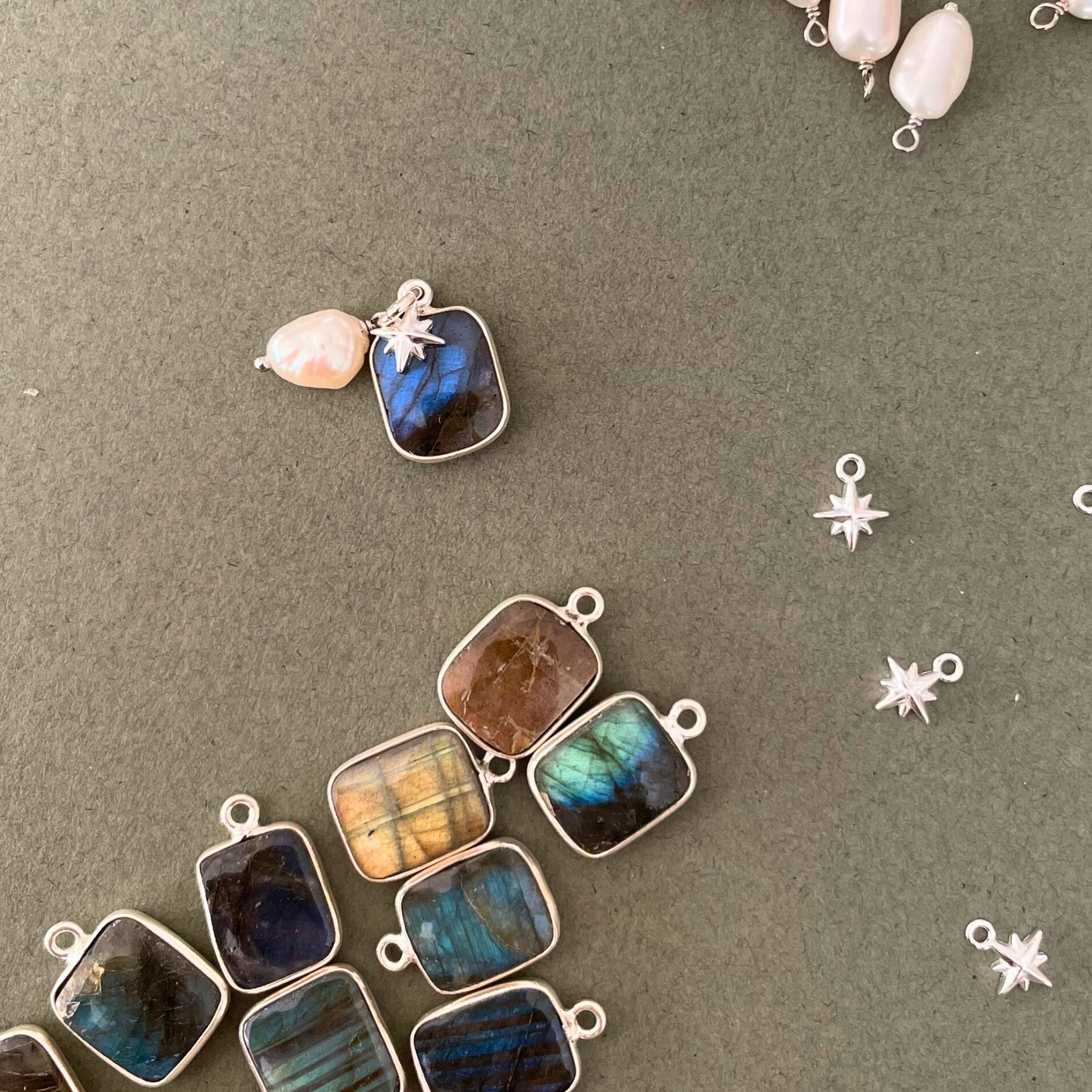 Imperfect Gem Slice Triple Pendants | Labradorite (Gold Plated or Sterling Silver)