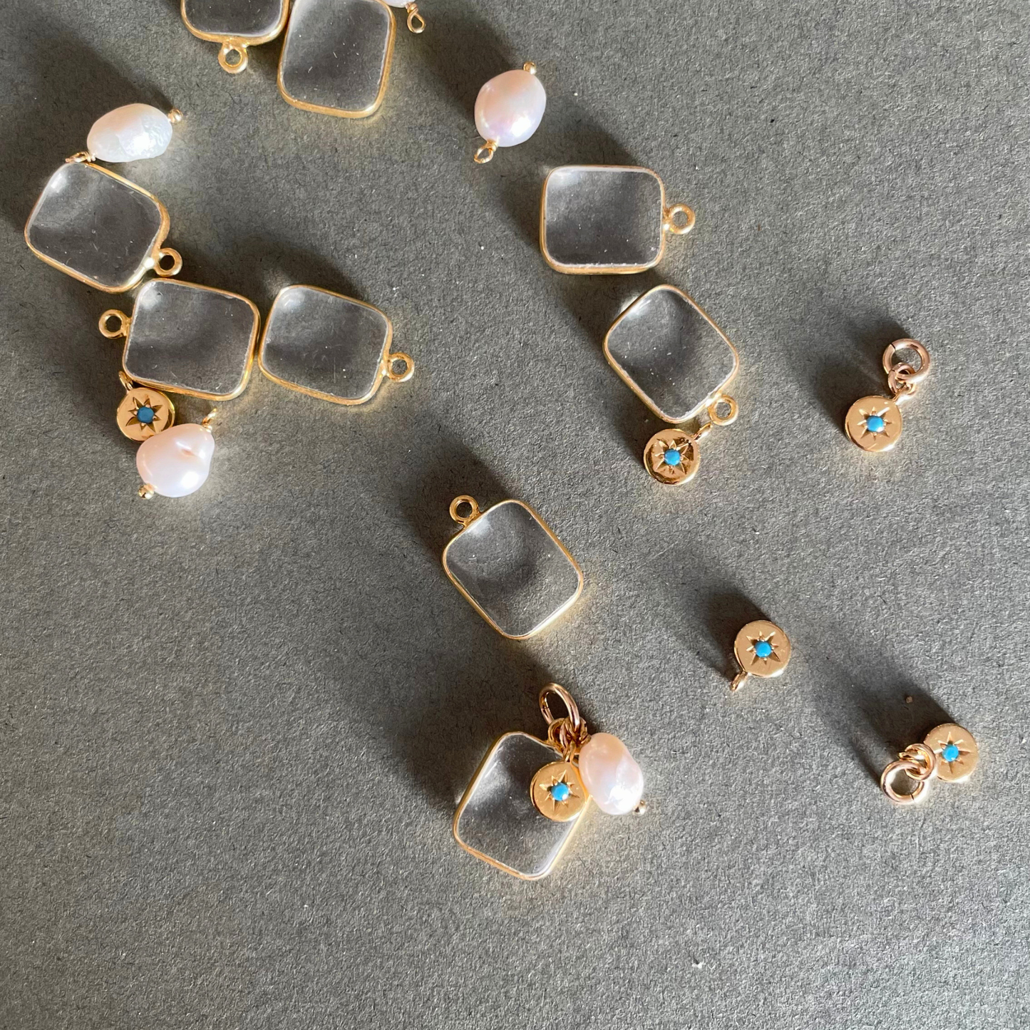 Imperfect Gem Slice Triple Pendants | Quartz (Gold Plated)