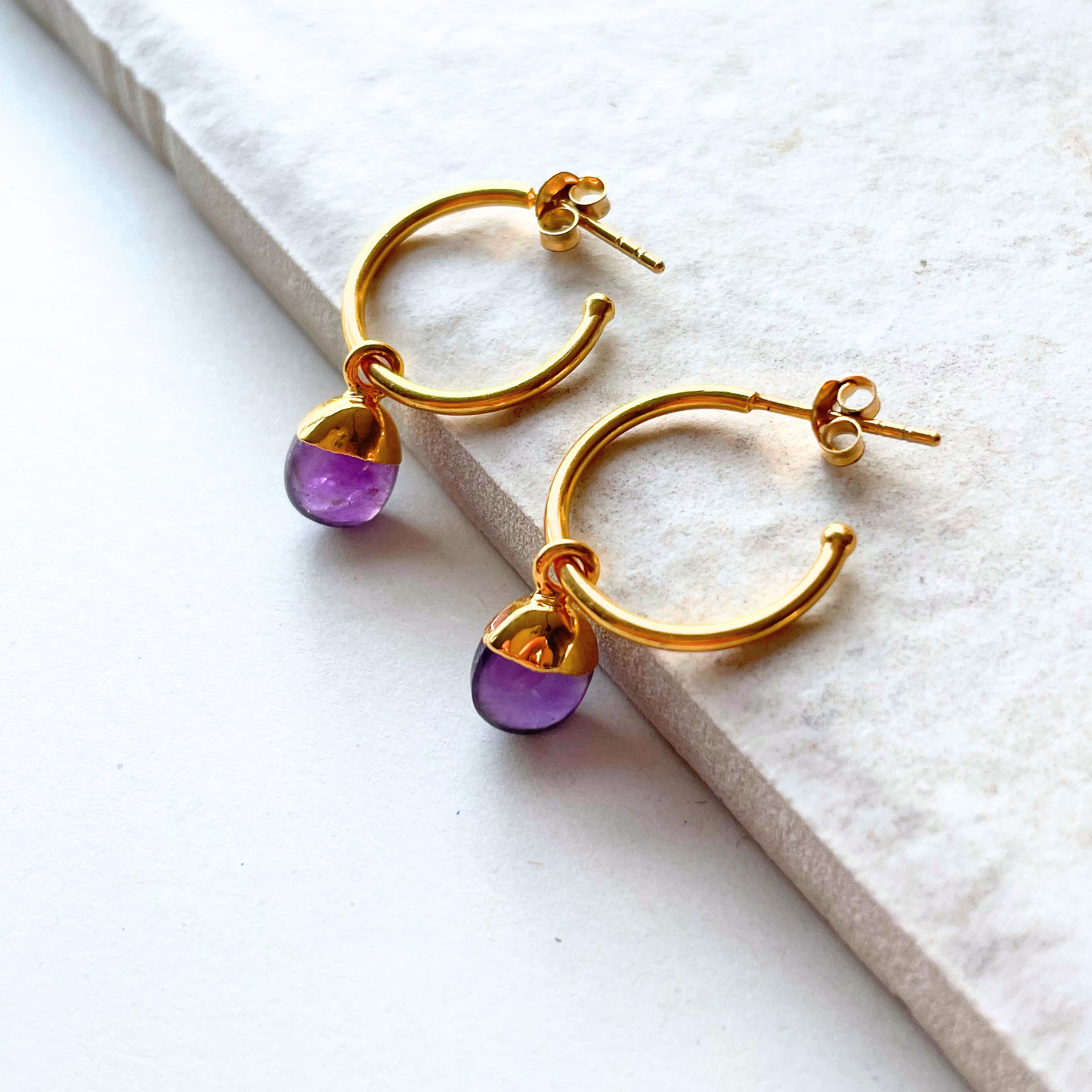 Amethyst Tiny Tumbled Hoop Earrings | Calming (Gold Fill)