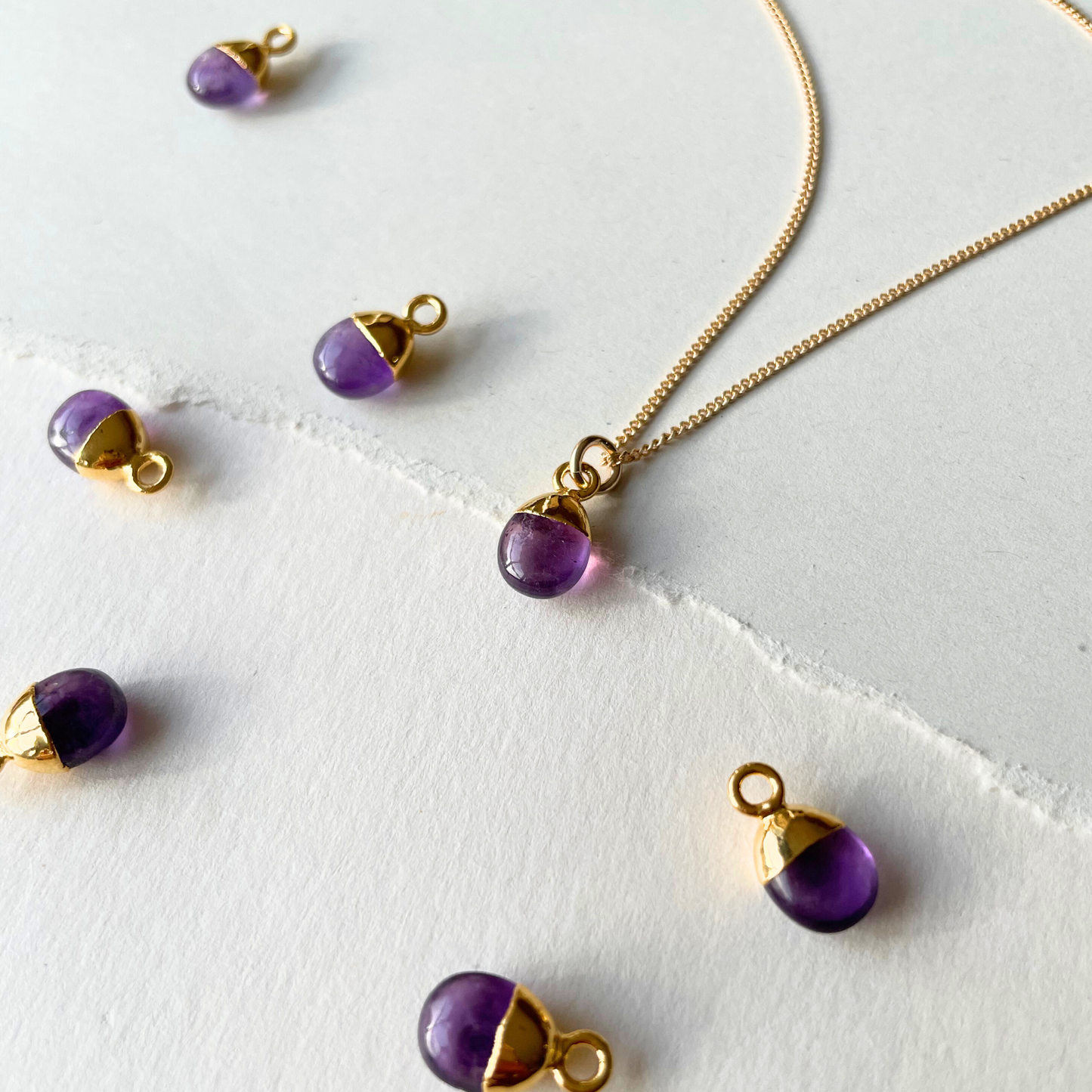 Amethyst Tiny Tumbled Necklace | Calming (Gold Plated)