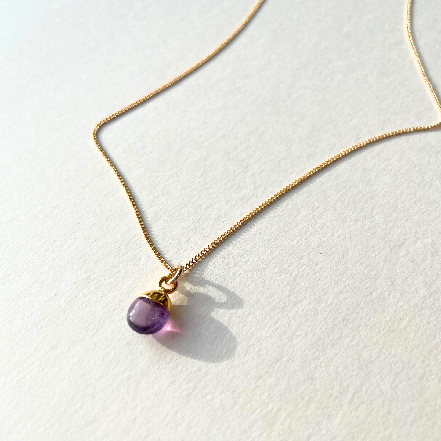 Amethyst Tiny Tumbled Necklace | Calming (Gold Plated)