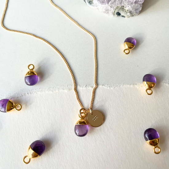 Amethyst Tiny Tumbled Necklace | Calming (Gold Plated)