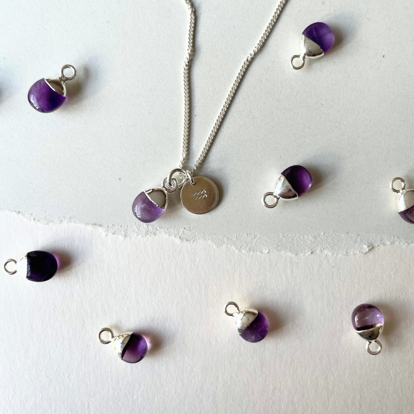 Amethyst Tiny Tumbled Necklace | Calming (Silver)