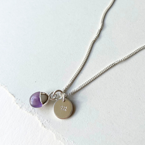 Amethyst Tiny Tumbled Necklace | Calming (Silver)