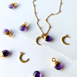 Amethyst Tumbled & Moon Necklace | Calming (Gold Plated)