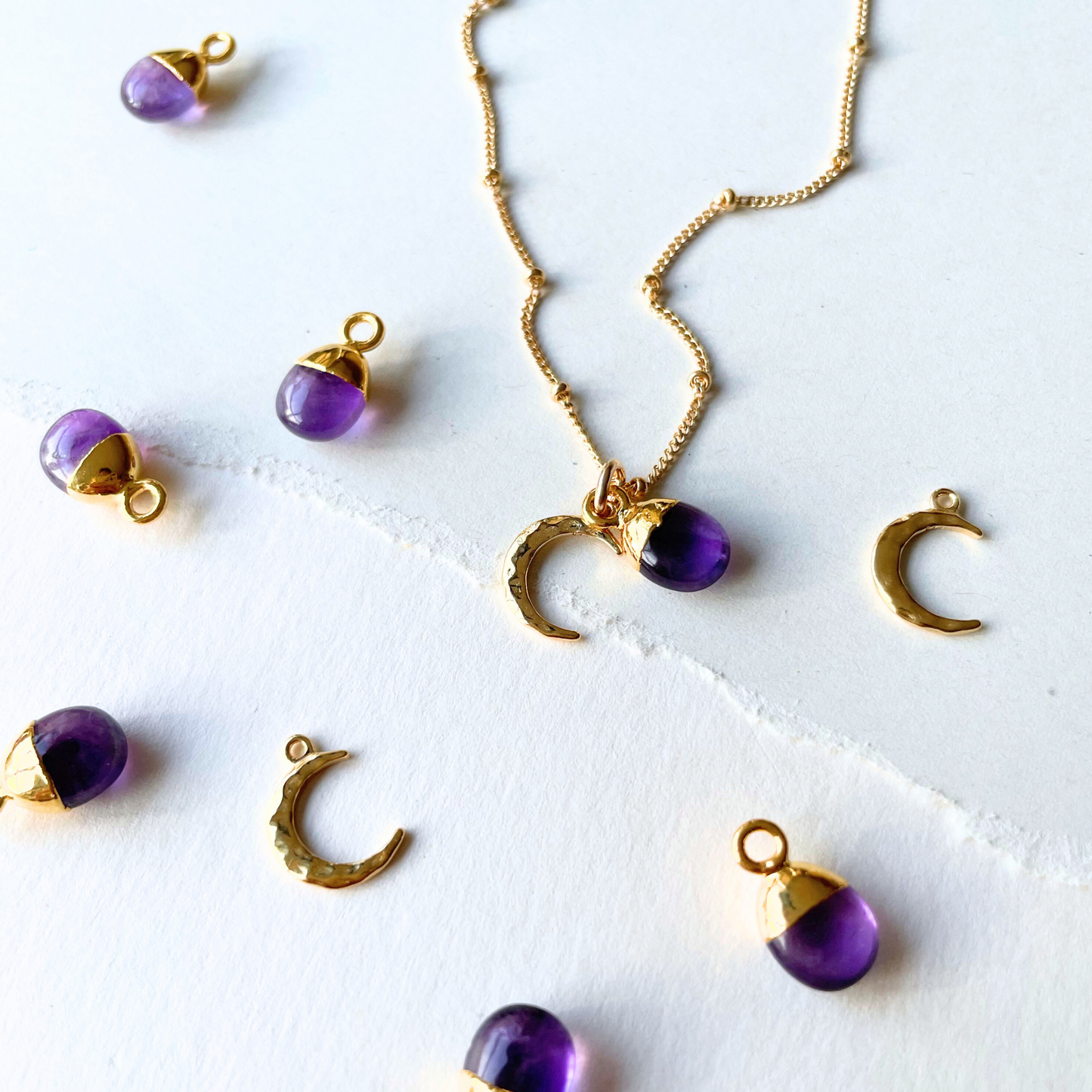 Amethyst & Moon Necklace | Calming (Gold Plated)