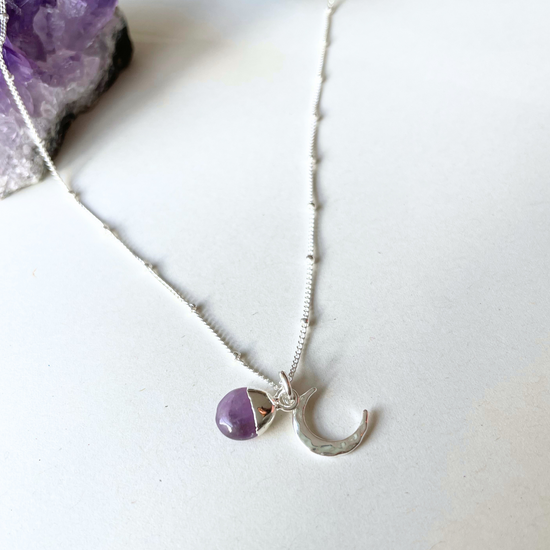 Amethyst & Moon Necklace | Calming (Silver)