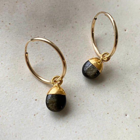 Hypersthene Tiny Tumbled Hoop Earrings | Strength (Gold Fill)