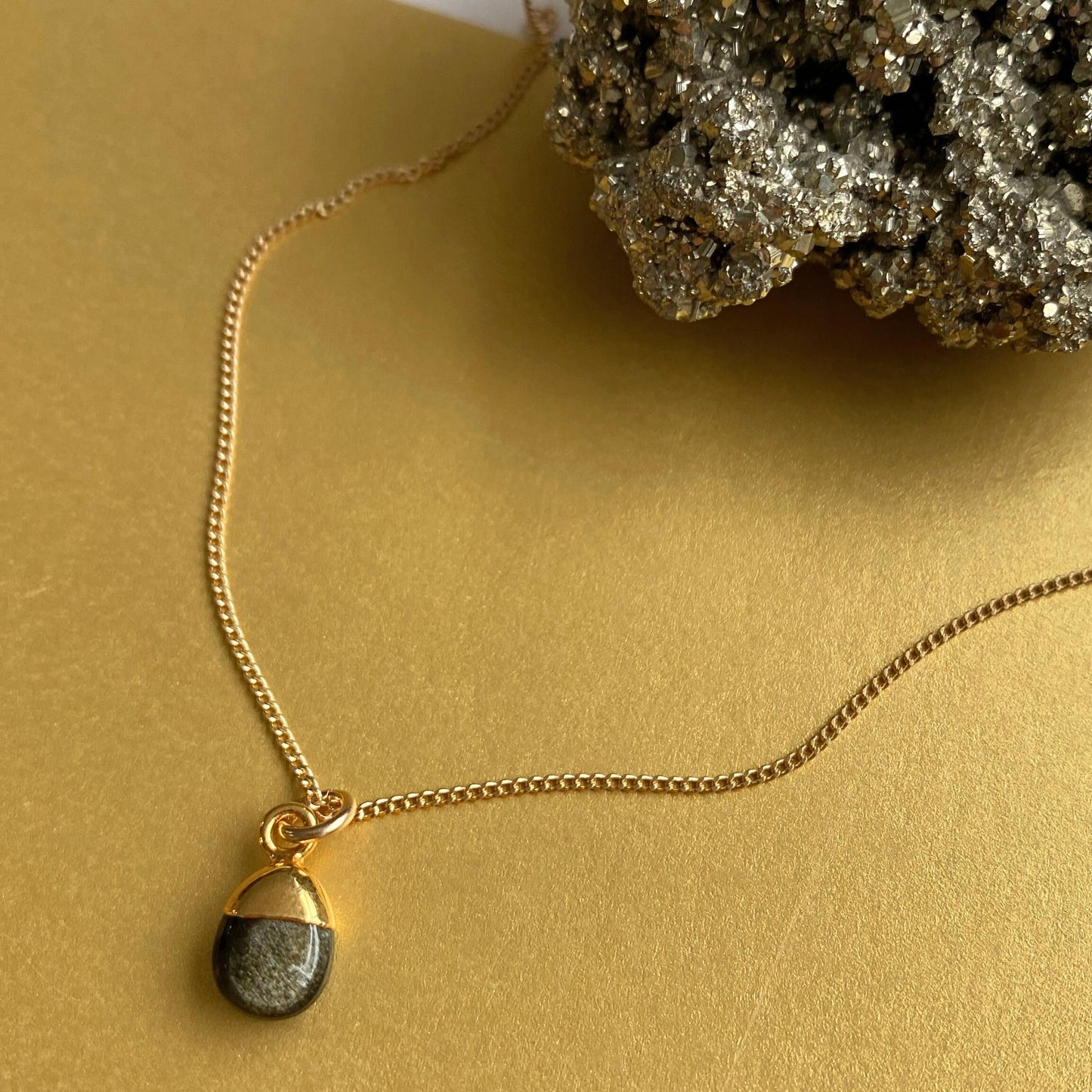 Hypersthene Tiny Tumbled Necklace | Strength (Gold Plated)