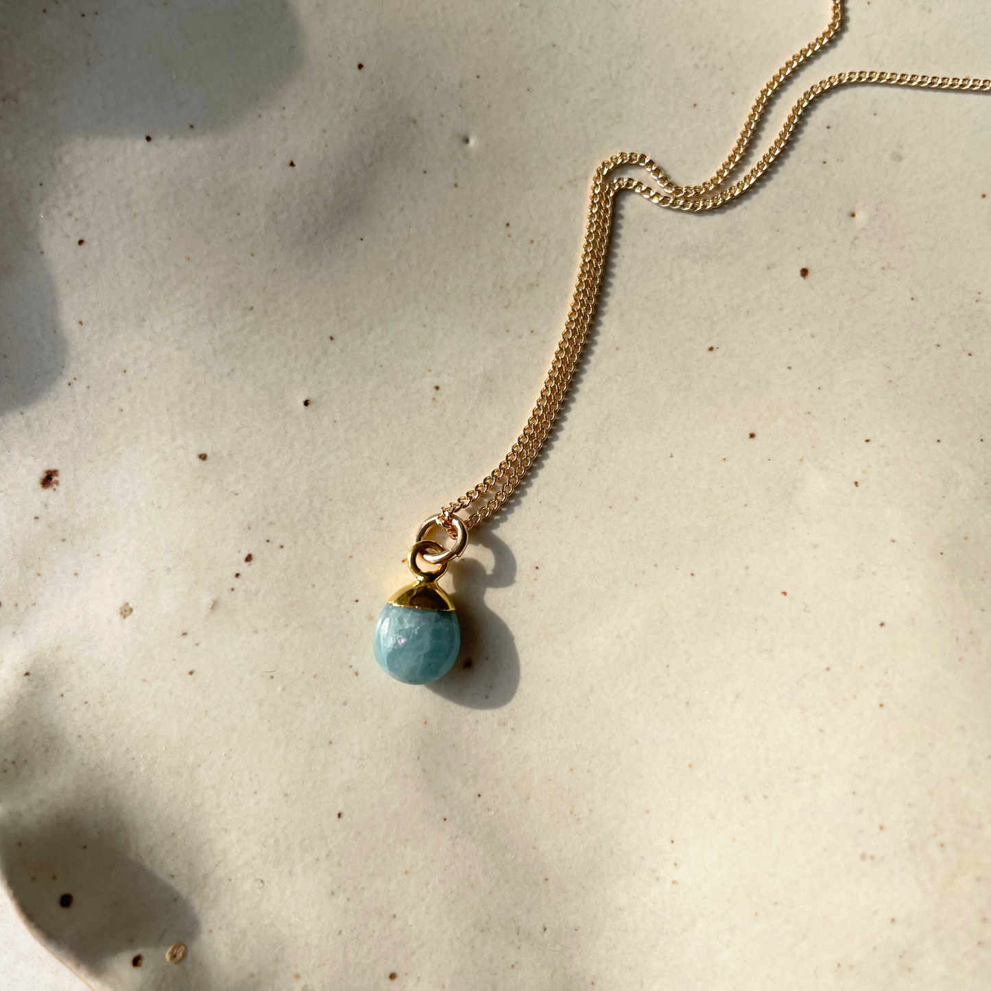 Aquamarine Tiny Tumbled Necklace | Serenity (Gold Plated)