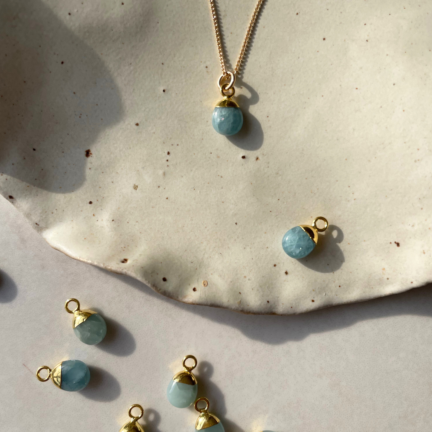 Aquamarine Tiny Tumbled Necklace | Serenity (Gold Plated)