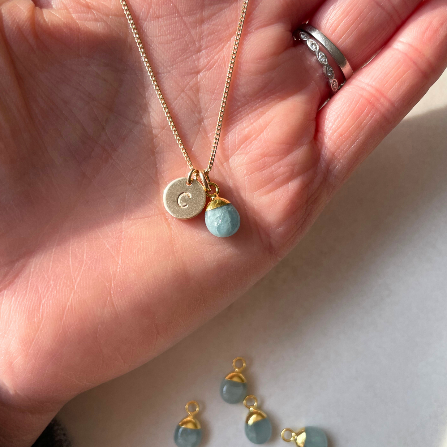 Aquamarine Tiny Tumbled Necklace | Serenity (Gold Plated)