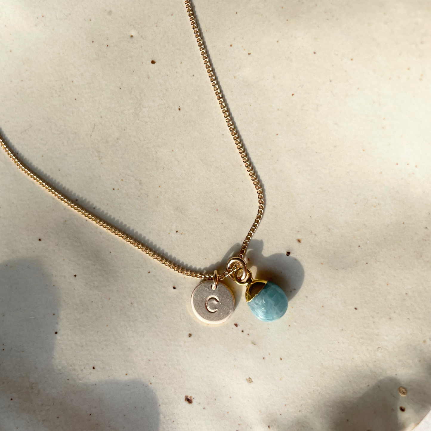 Aquamarine Tiny Tumbled Necklace | Serenity (Gold Plated)