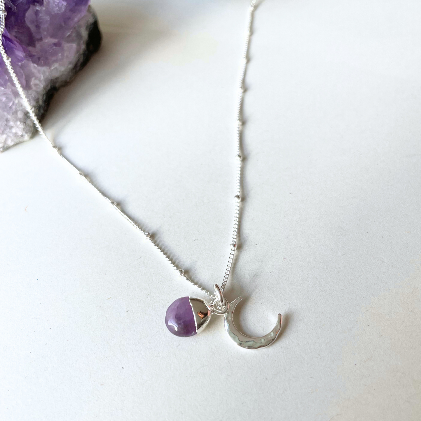 Bridesmaid | Tumbled Gemstone & Moon Necklace (Silver)