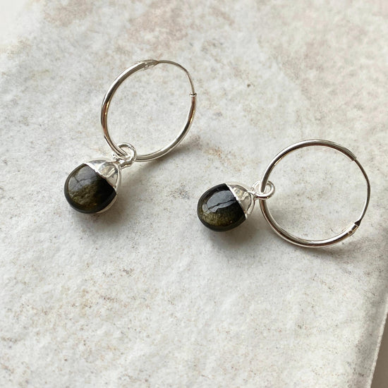 Hypersthene Tiny Tumbled Hoop Earrings (Sterling Silver)