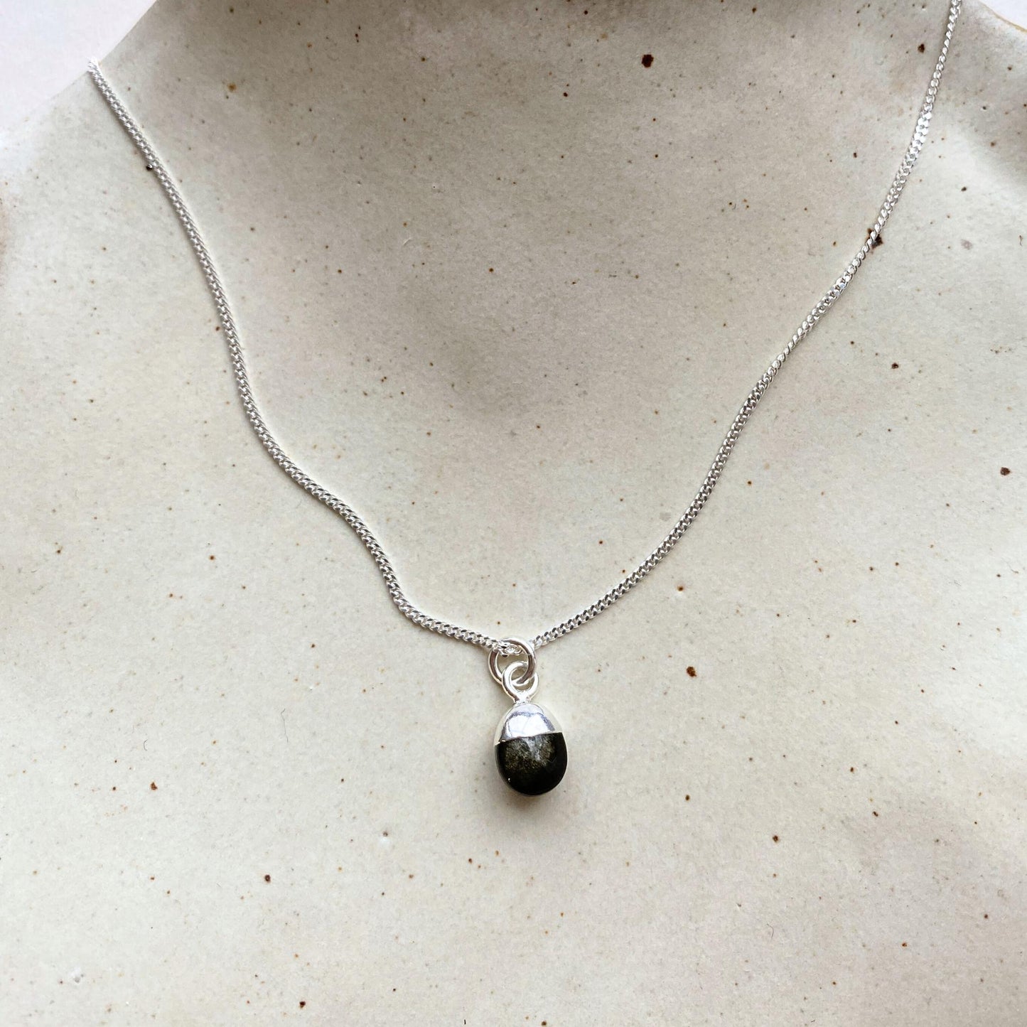 Load image into Gallery viewer, Hypersthene Tiny Tumbled Necklace | Strength (Sterling Silver)
