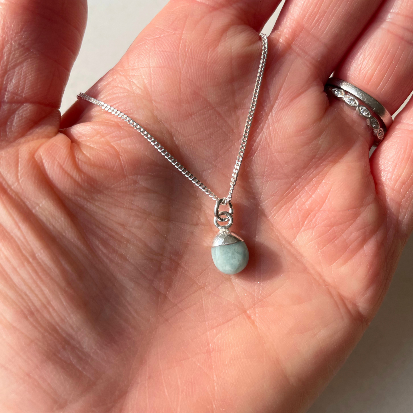 Aquamarine Tiny Tumbled Necklace | Serenity (Silver)