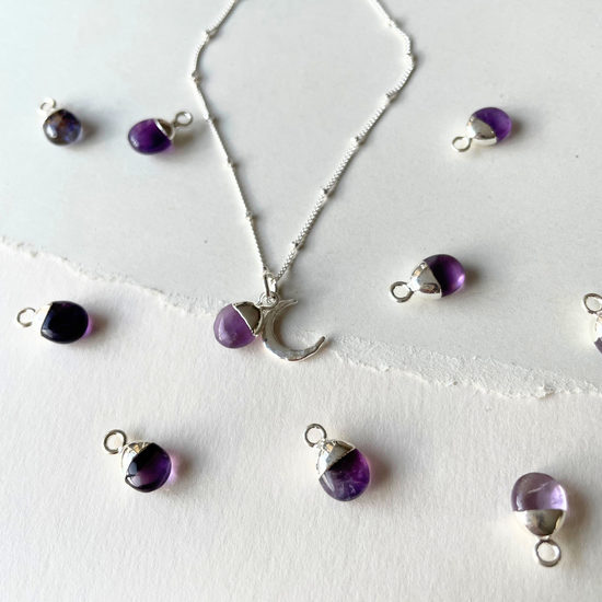 Amethyst & Moon Necklace | Calming (Silver)