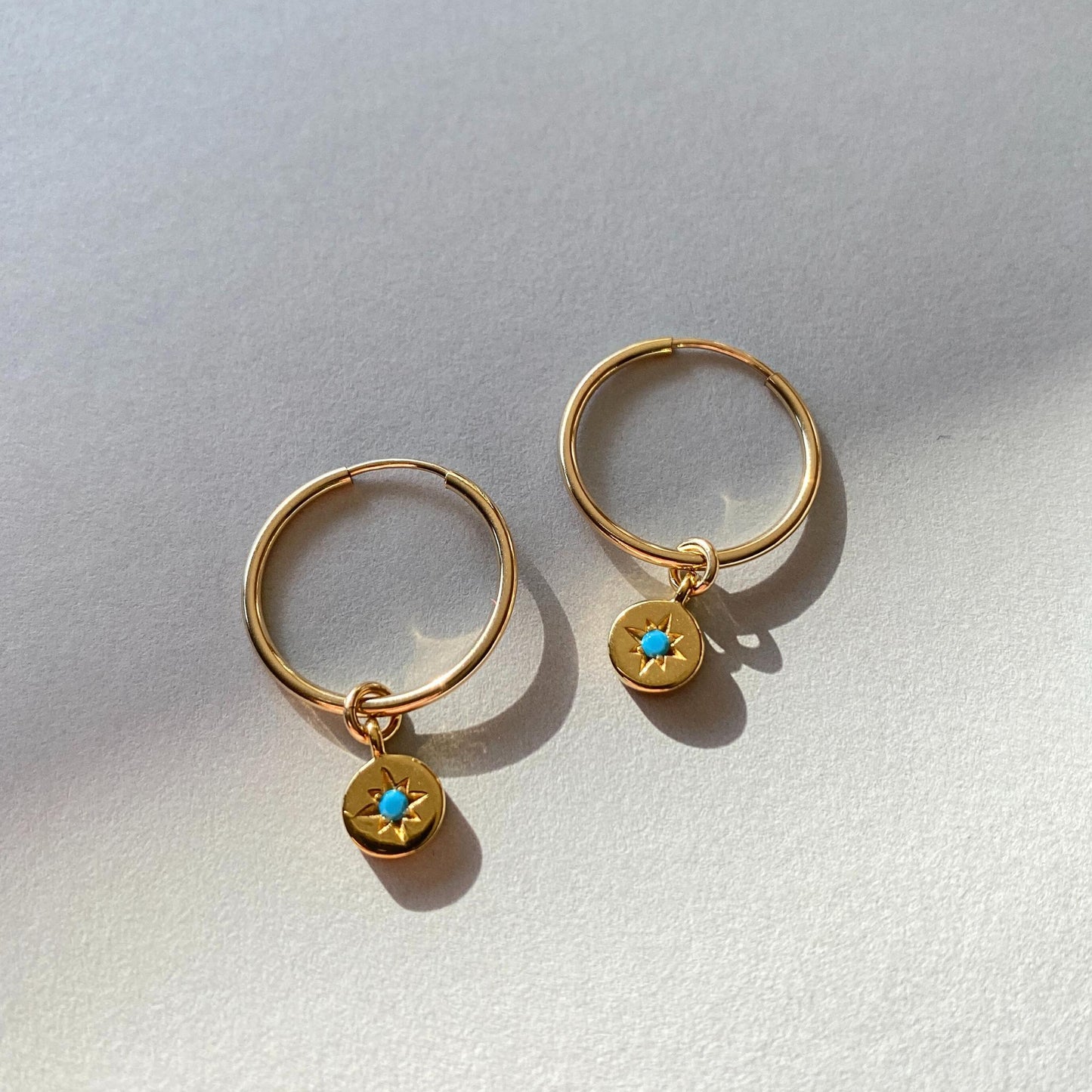 Turquoise Guiding Star Birthstone Hoop Earrings | December (Gold Fill)