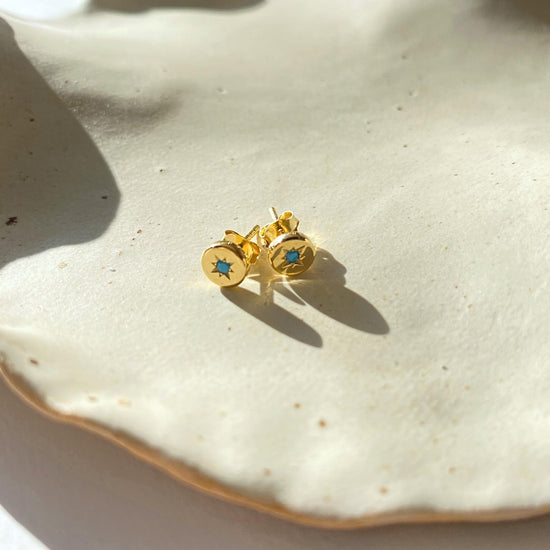 Turquoise Guiding Star Birthstone Stud Earrings | December (Gold Plated)