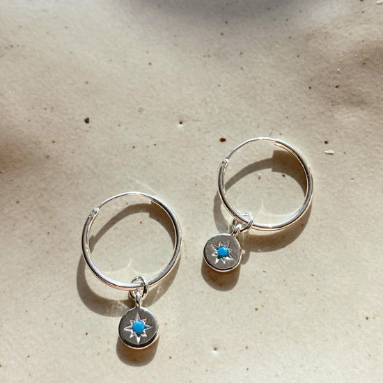 Turquoise Guiding Star Birthstone Hoop Earrings | December (Sterling Silver)