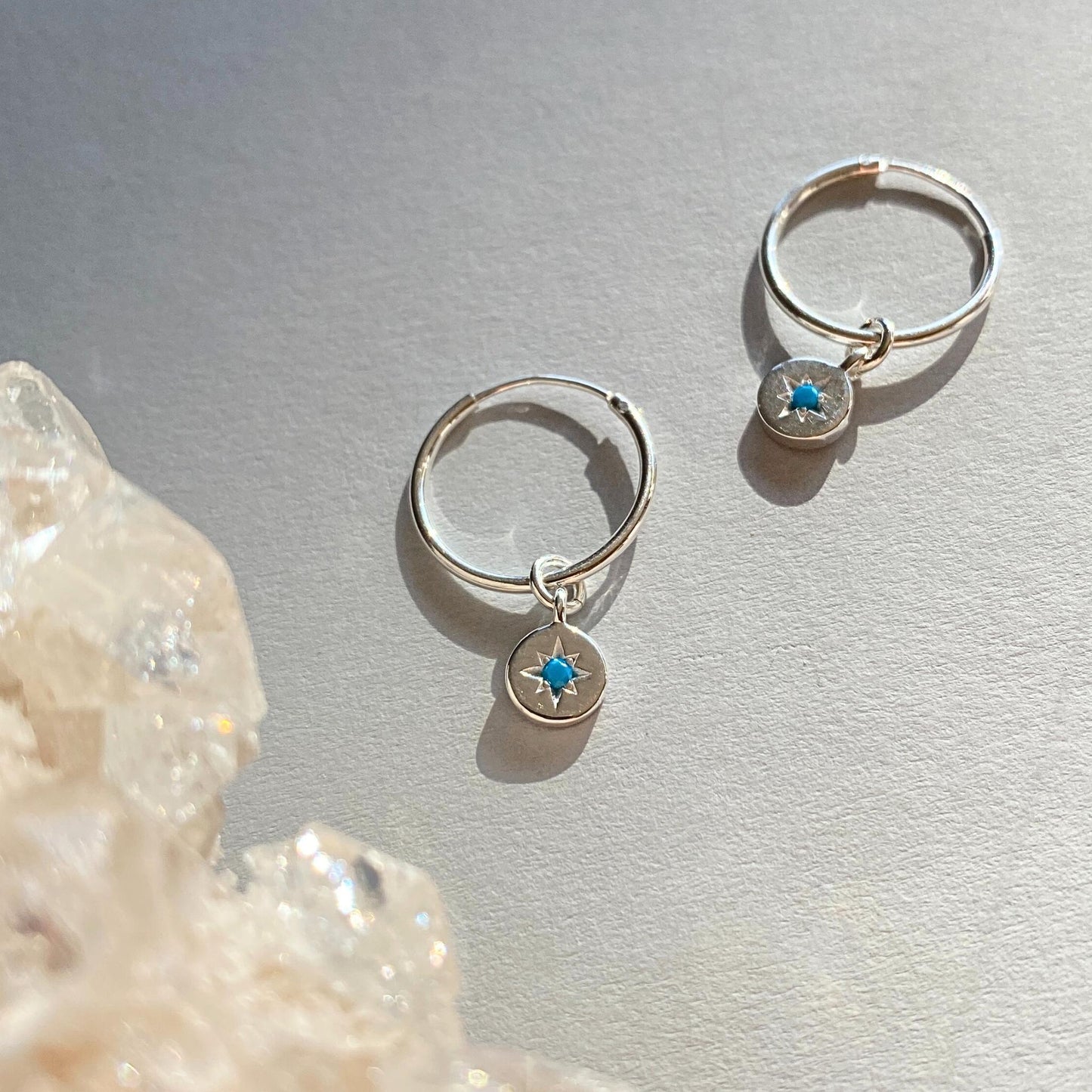 Turquoise Guiding Star Birthstone Hoop Earrings | December (Sterling Silver)