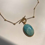 Aquamarine Large Dome on Bone Chain Necklace | Serenity (Gold Plated)
