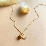 Citrine Tumbled & Moon Necklace | Success (Gold Plated)
