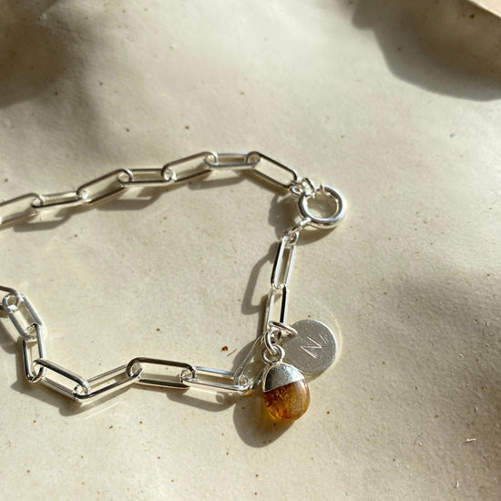 Citrine Tiny Tumbled Chunky Chain Bracelet | Success (Silver)