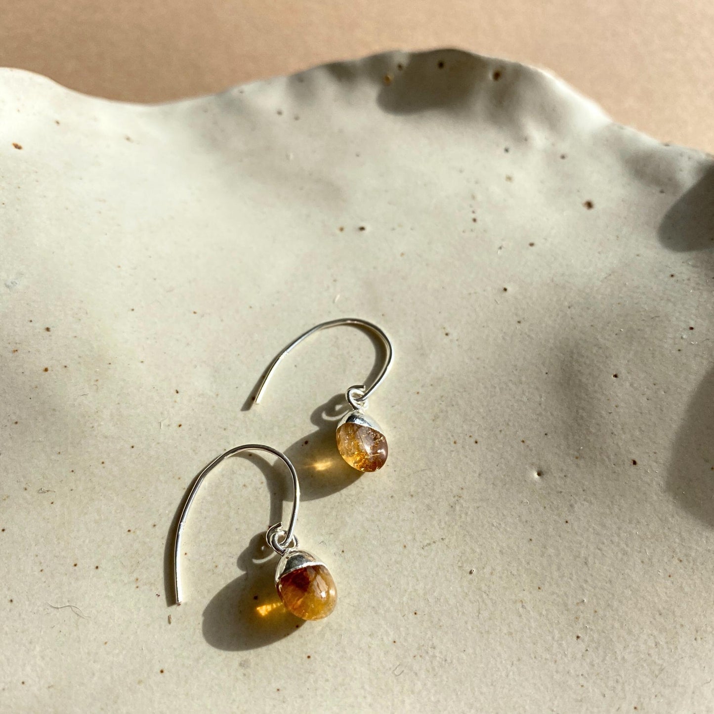 Citrine Tiny Tumbled Ear Wire Earrings | Success (Silver)