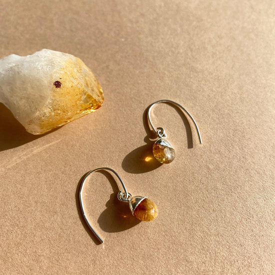 Citrine Tiny Tumbled Ear Wire Earrings | Success (Silver)