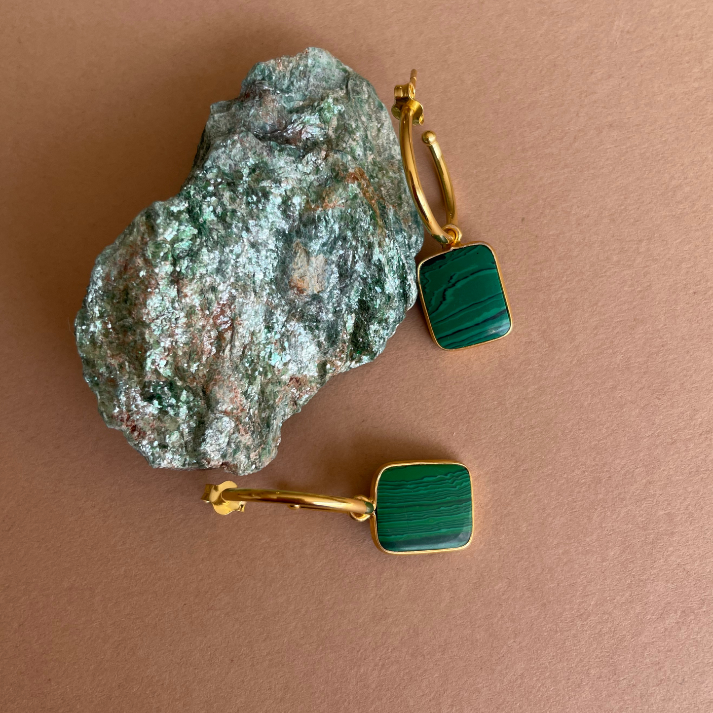 Malachite Gem Slice Hoop Earrings | Joy (Gold Plated)