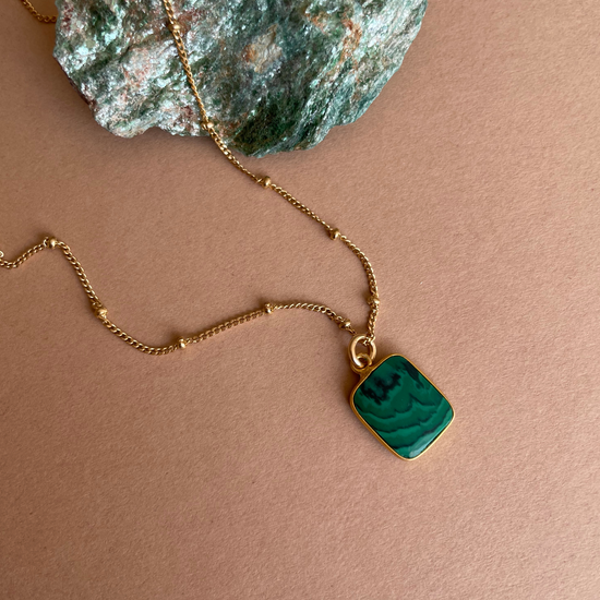 Malachite Gem Slice Necklace | Joy (Gold Plated)