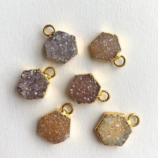 Imperfect Drusy Hexagonal Pendant | Gold Plated