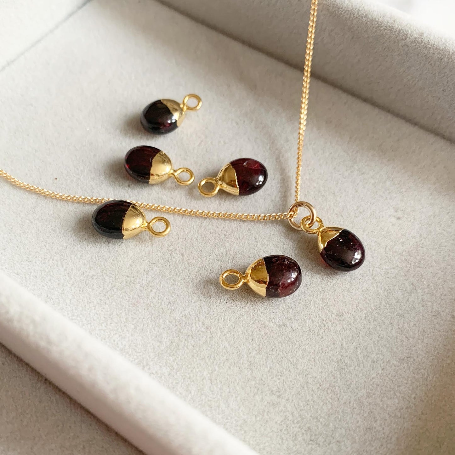 Tiny Tumbled Gemstone Necklace - JANUARY, Garnet - Decadorn